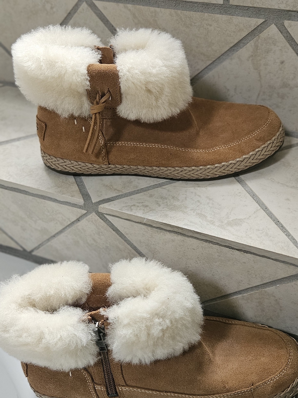 UGG Womens Chestnut Suede Shearling Cuff Ankle Boots Size 8 New